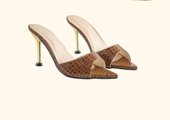 Mocha Mules Faux Snake Skin